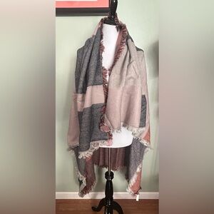 Madewell Pink and Gray huge shawl wrap with Pom Pom NWT